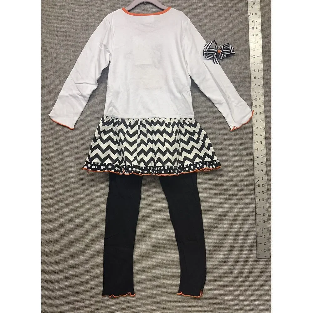 BNWT Ann Loren Halloween Black Cat In Pumpkin‎ Dress Pants Set Girls Size 7/8